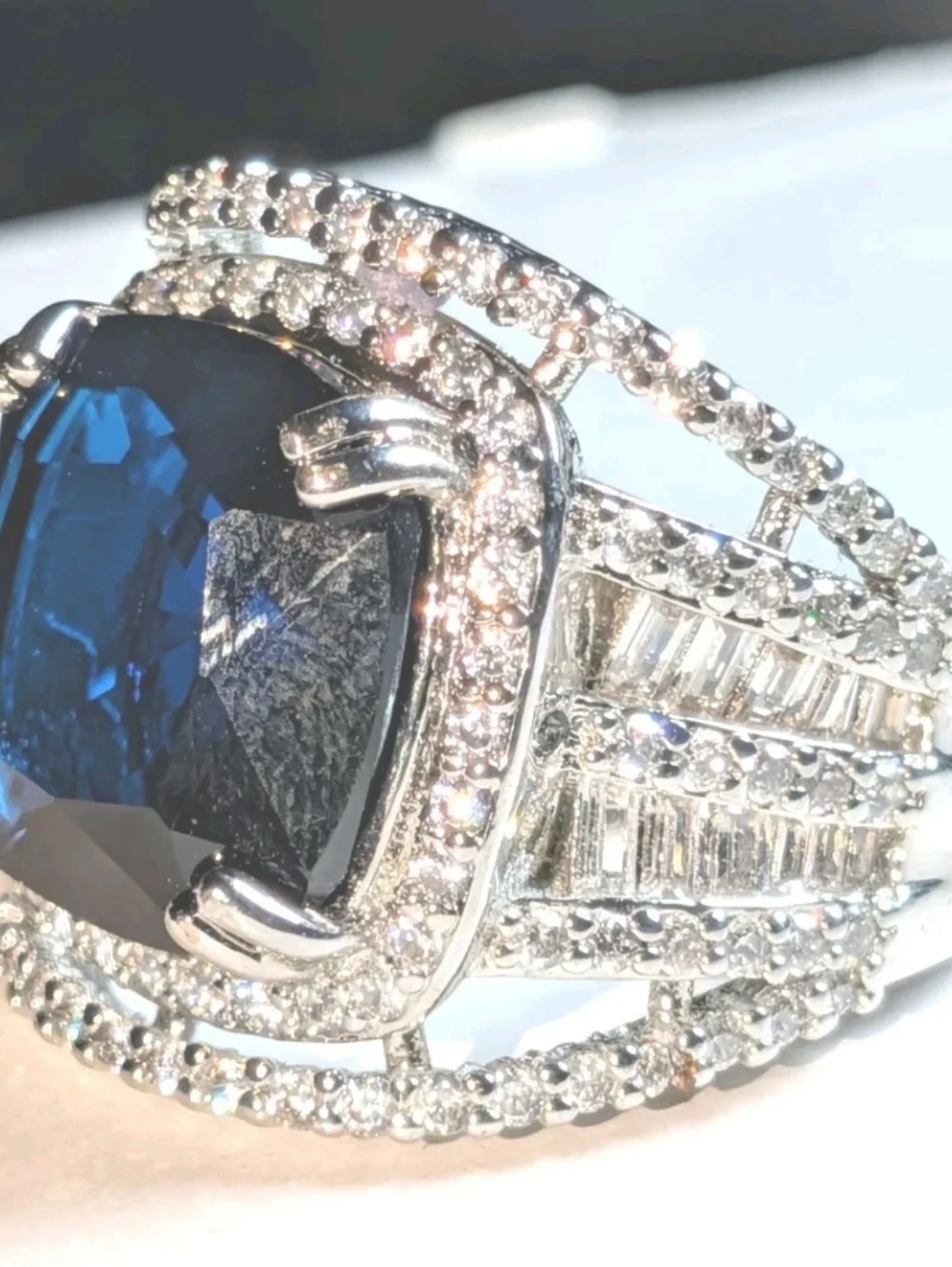 Sparkling Lab Created Sapphire 12.12CT Clean 2.48CT Shiny Clear CZ Stunning Ring